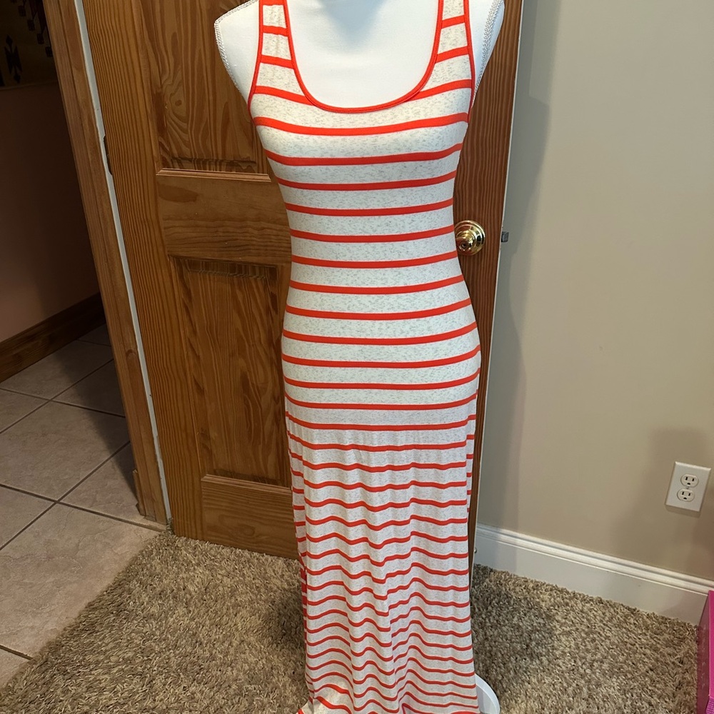 Aqua Sleeveless Striped Maxi Dress - White & Coral